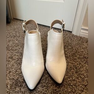 14th & Union Heeled Open Back Booty, Color: White & Black